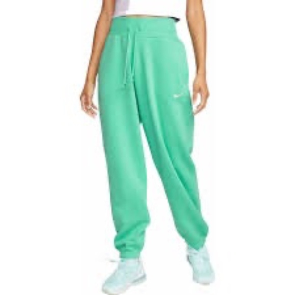 Nike NWT Phoenix Green High Waist Drawstring Sweatpants Sz L - Picture 1 of 9